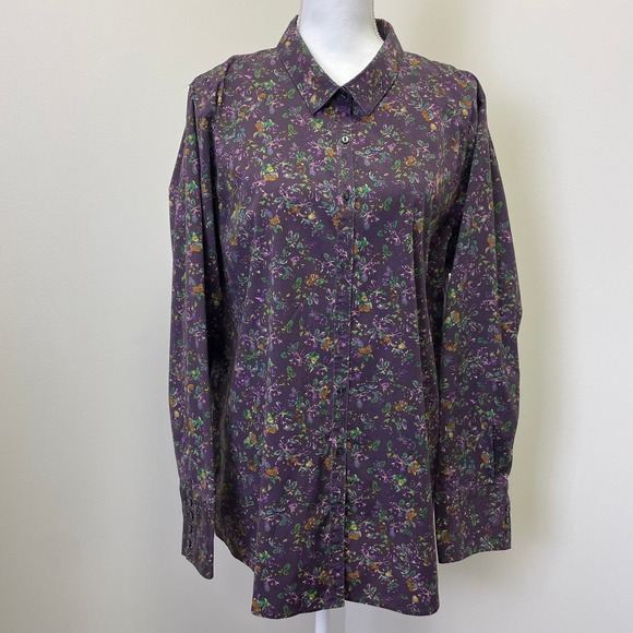 Eddie Bauer Tops - Eddie Bauer Purple Floral Stretch Wrinkle Resistant Button Down Shirt 2X
